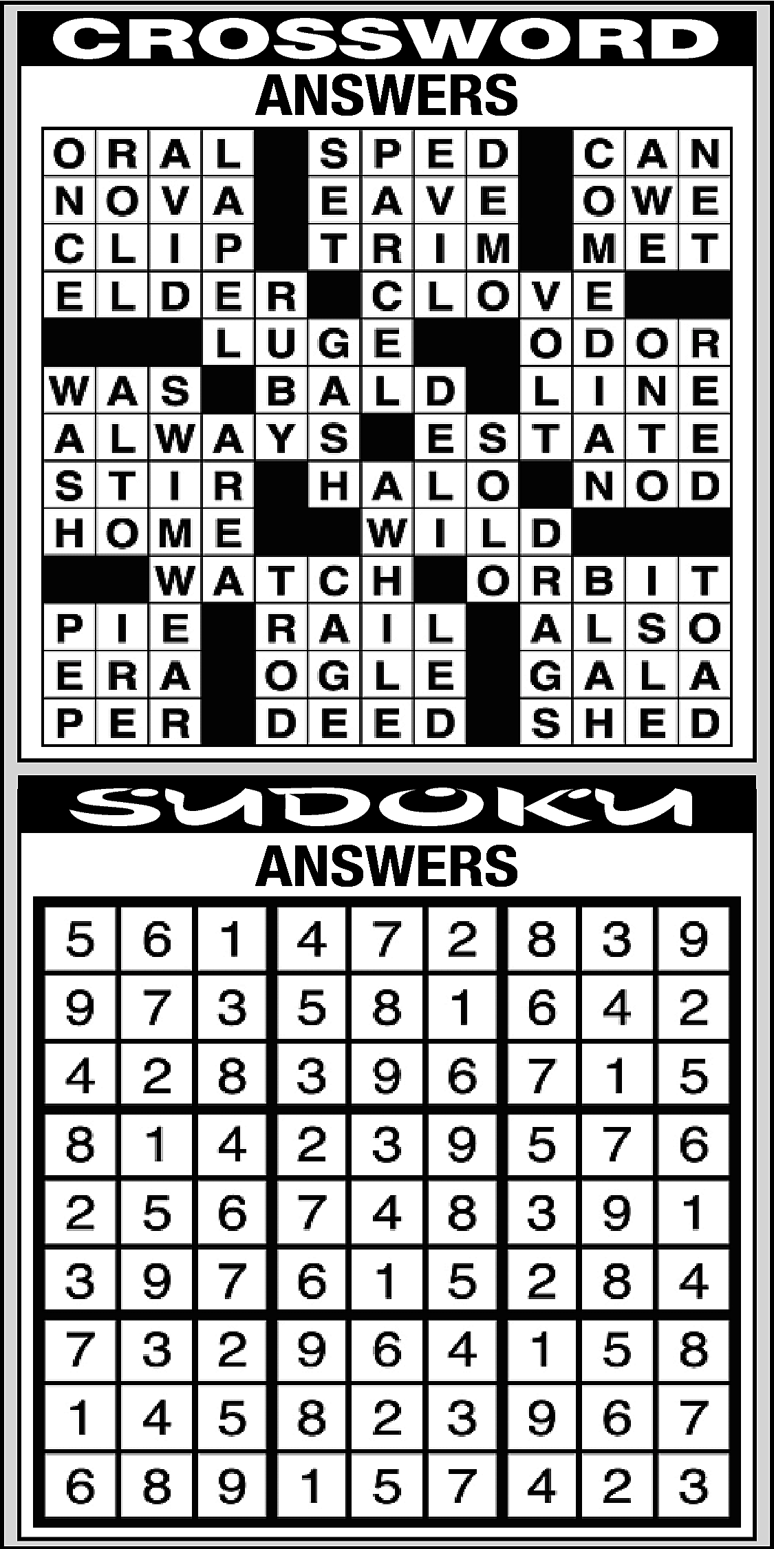 CROSSWORD <br>ANSWERS <br> <br>SUDOKU <br>ANSWERS  CROSSWORD  ANSWERS    SUDOKU  ANSWERS    