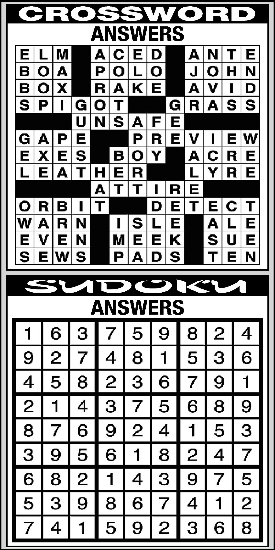 CROSSWORD <br>ANSWERS <br> <br>SUDOKU <br>ANSWERS  CROSSWORD  ANSWERS    SUDOKU  ANSWERS    