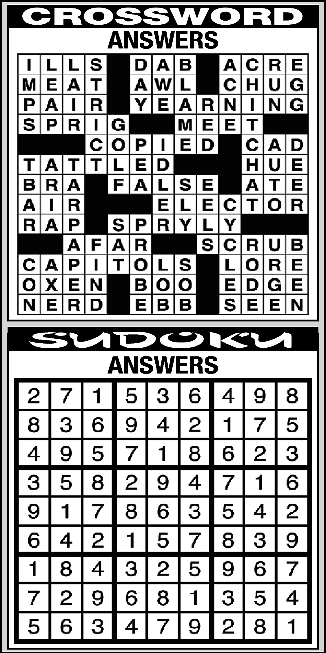 CROSSWORD <br>ANSWERS <br> <br>SUDOKU <br>ANSWERS  CROSSWORD  ANSWERS    SUDOKU  ANSWERS    