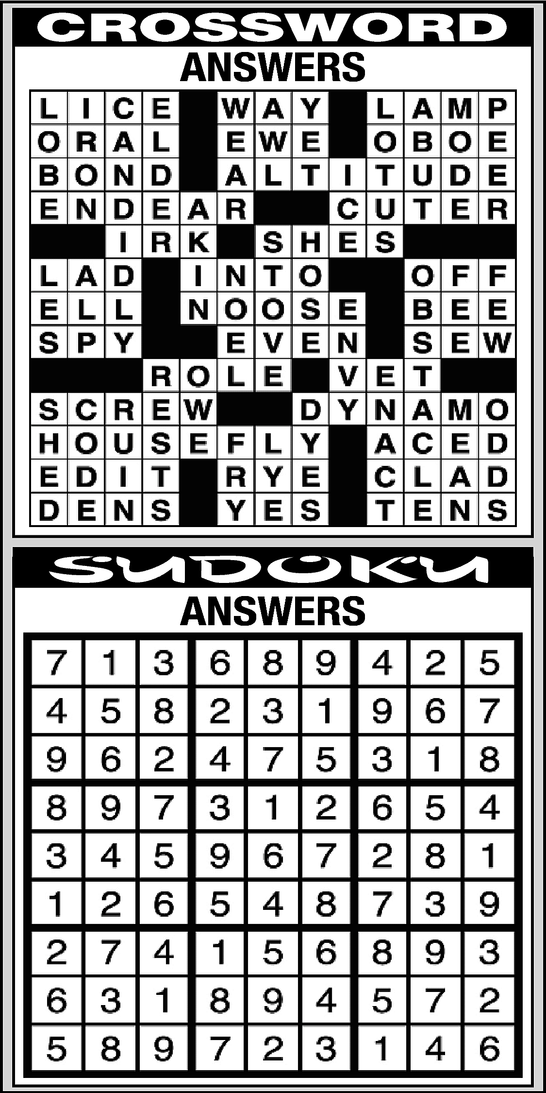 CROSSWORD <br>ANSWERS <br> <br>SUDOKU <br>ANSWERS  CROSSWORD  ANSWERS    SUDOKU  ANSWERS    