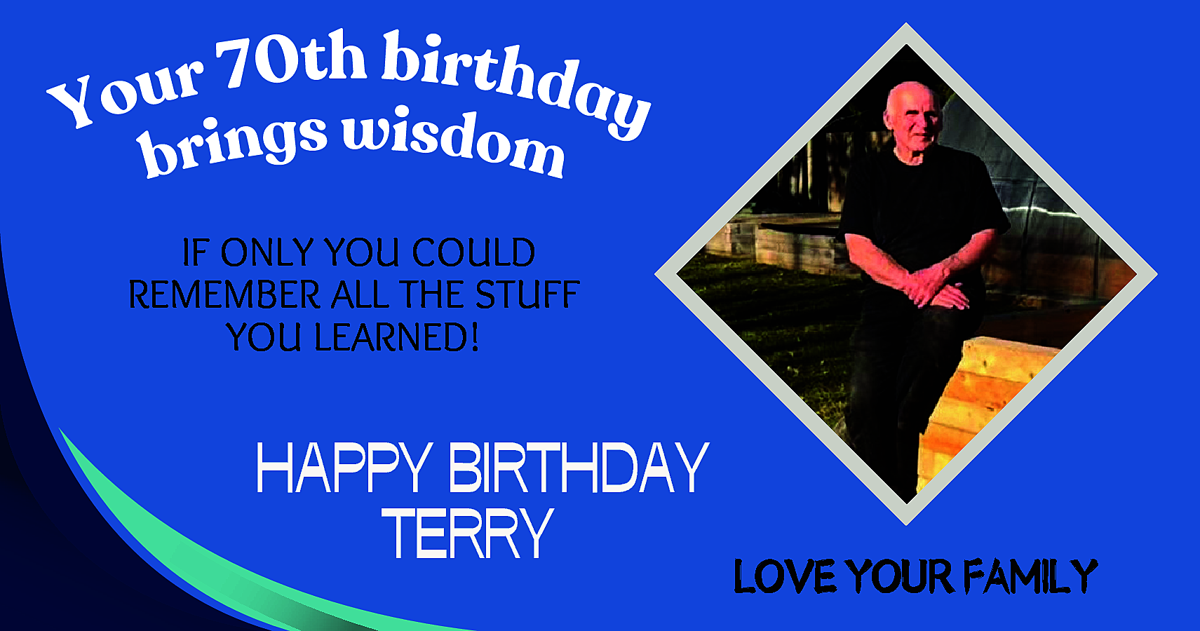 r 70th birthd <br>You ings  r 70th birthd  You ings wisdom ay  br    IF ONLY YOU COULD  REMEMBER ALL THE STUFF  YOU LEARNED!    HAPPY BIRTHDAY  TERRY    LOVE YOUR FAMILY    