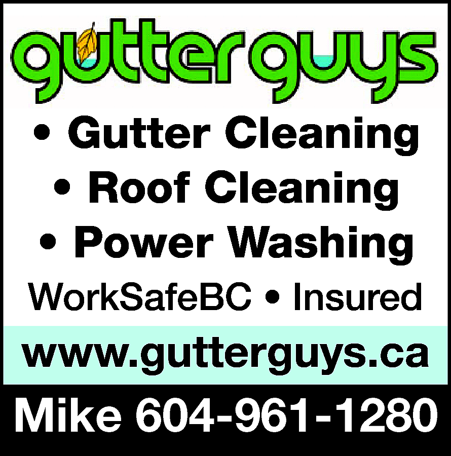 Gutter Guys . Gutter Cleaning  Gutter Guys . Gutter Cleaning . Roof Cleaning . Power Washing Worksafe BC . Insured www.gutterguys.ca Mike 778-932-6800 