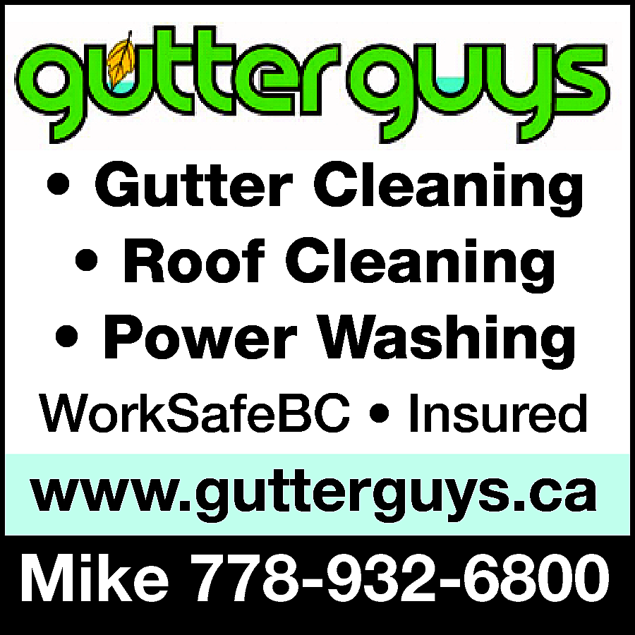 Gutter Guys . Gutter Cleaning  Gutter Guys . Gutter Cleaning . Roof Cleaning . Power Washing Worksafe BC . Insured www.gutterguys.ca Mike 778-932-6800 