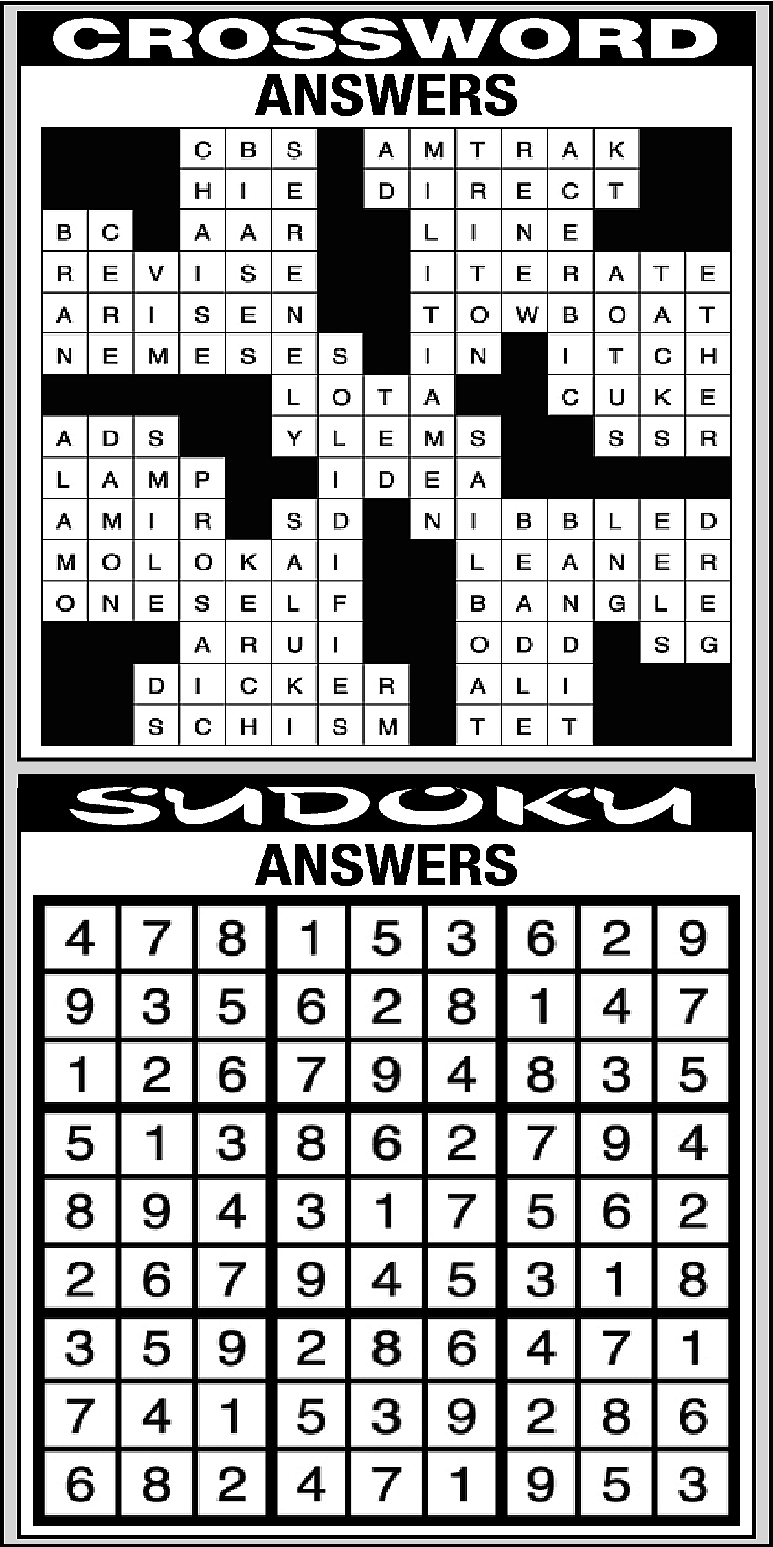 CROSSWORD <br>ANSWERS <br> <br>SUDOKU <br>ANSWERS  CROSSWORD  ANSWERS    SUDOKU  ANSWERS    