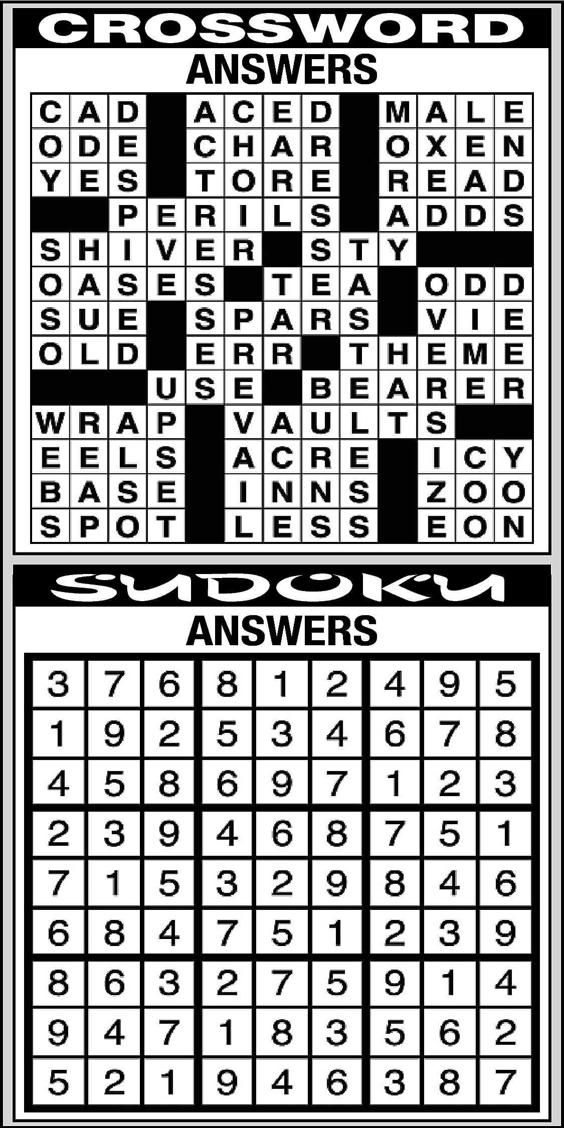 CROSSWORD <br>ANSWERS <br> <br>SUDOKU <br>ANSWERS  CROSSWORD  ANSWERS    SUDOKU  ANSWERS    